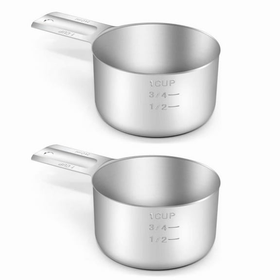 2PCS 1Cup (240ml, 8oz) Single Measuring Cup, Stainless Steel Measure Scoop, for Dry and Liquid Ingredients, Food-Safe Kitchen Tool, Metric and US Measurement, Dishwasher Safe