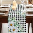 thumbnail image 3 of Table Runners 90 Inches Long Dress Scarves, Spring Floral Farmhouse Coffee/Dining/Kitchen Table Runner for Living Room, Daisy Eucalyptus Leaves Black White Plaid 13x90 Inch, 3 of 9