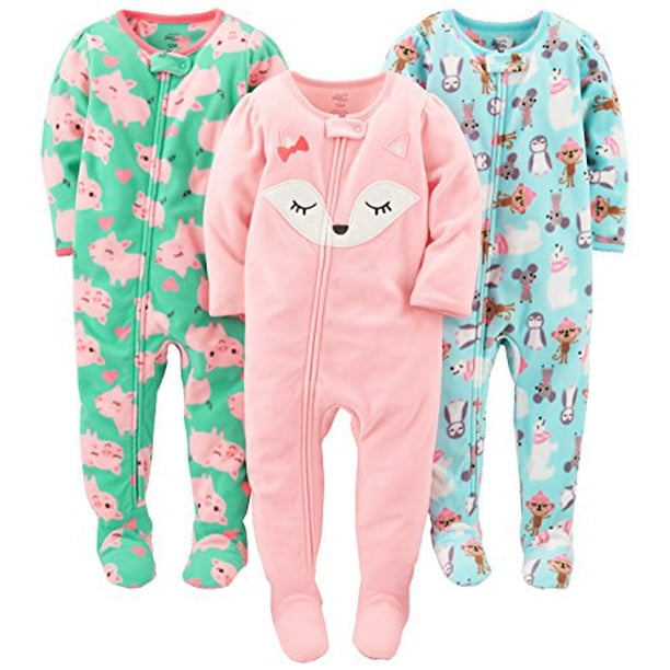 Simple Joys by Carter s Toddler Girls Loose Fit Flame Resistant Fleece Footed Pajamas Pack of 3 Polar Bear Pig Fox 3T Walmart