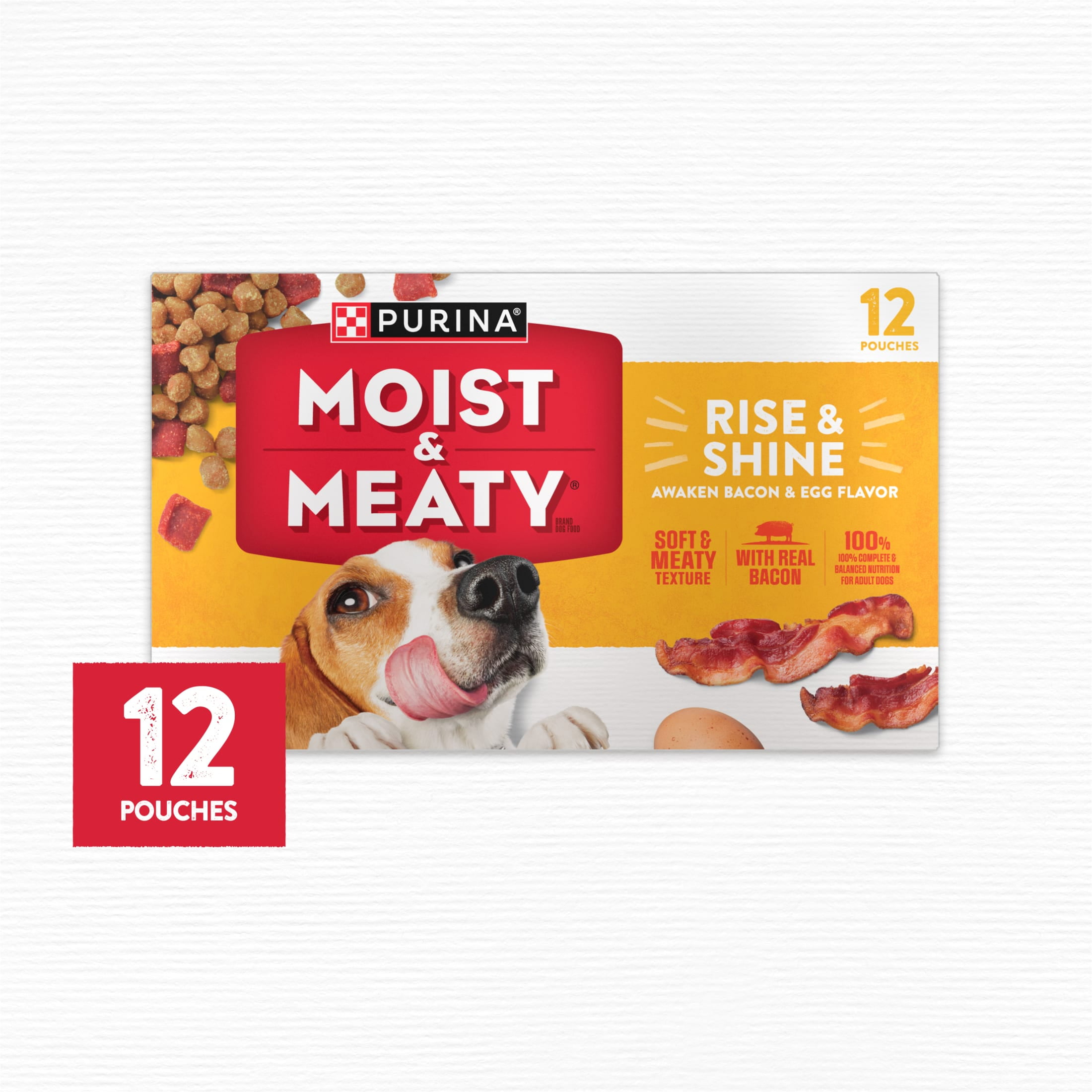 Purina Moist and Meaty Rise and Shine Awaken Bacon and Egg Flavor Soft Dog Food High Protein Pouches (12 Pouches)