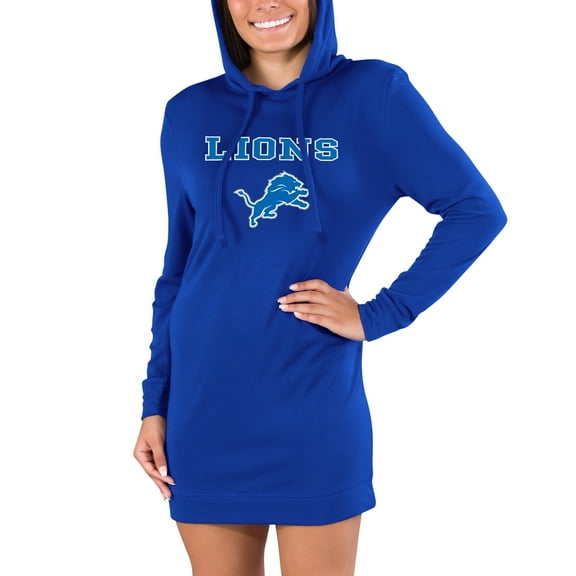 Women's Concepts Sport Blue Detroit Lions Gather Long Sleeve Hoodie Nightshirt