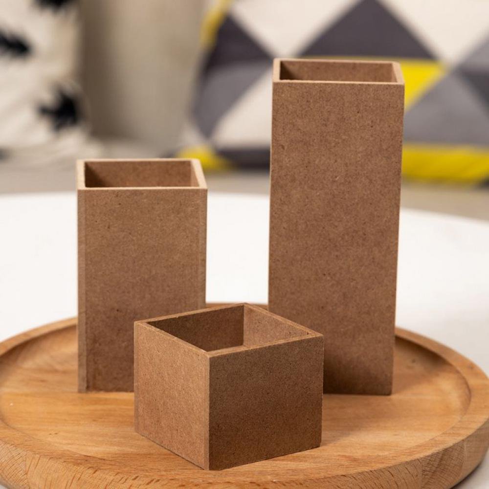 Wooden Candle Holder Set of 3 Square Pillar Candlestick Tealight