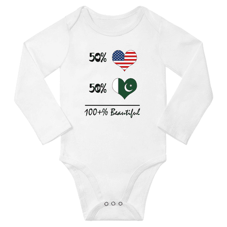 

50% Pakistani + 50% American = 100+% Beautiful Pakistan Baby Long Sleeve Romper (White 18 Months)