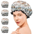 thumbnail image 7 of Shower Caps,White Pioneer Flower and Paisley Pattern Waterproof Shower Cap for Women 4 Pieces,Double Reusable Hair Cover for Shower PEVA Elastic Stretch Hem, 7 of 7