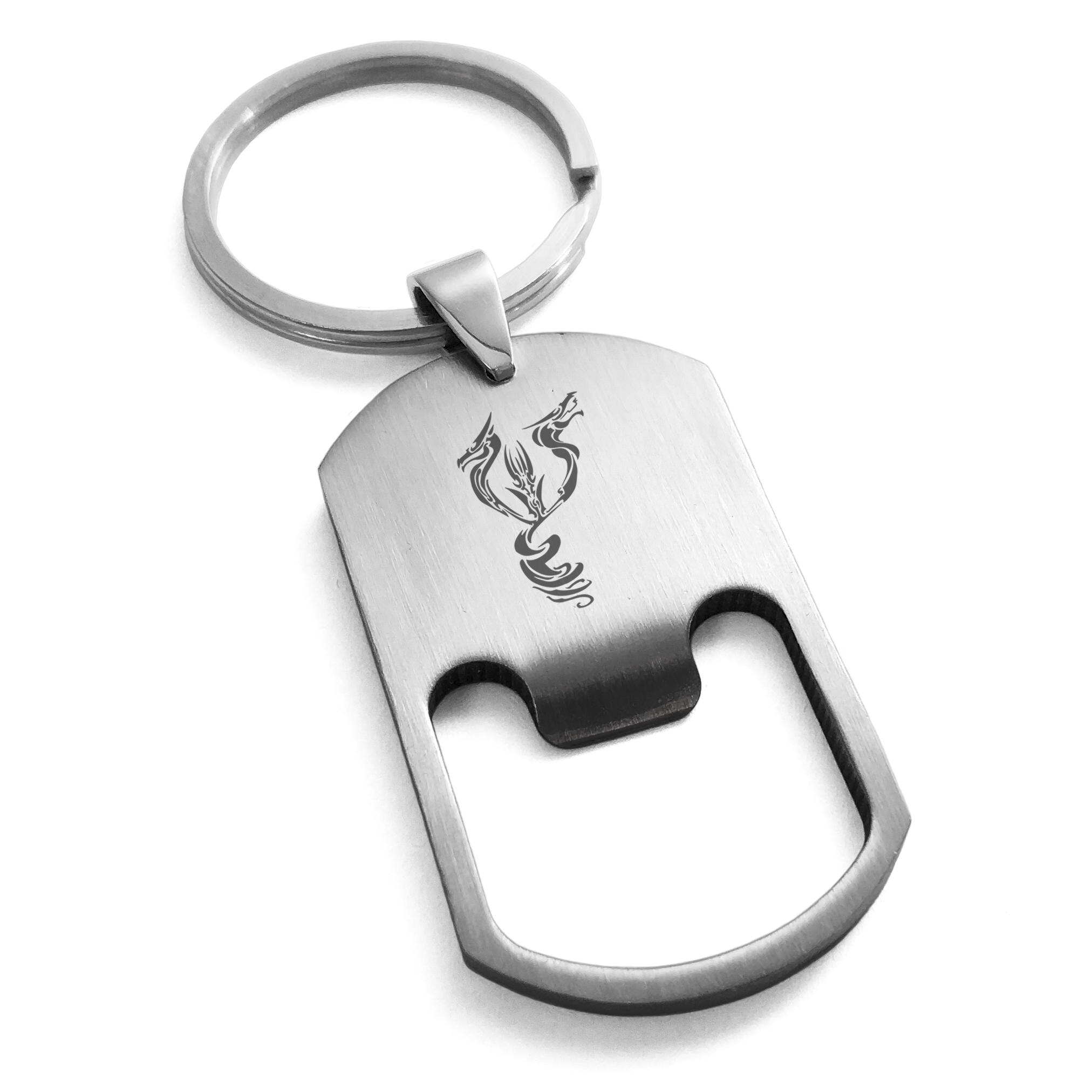 Stainless Steel Menacing Hydra Engraved Bottle Opener Dog Tag Keychain Keyring