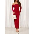 thumbnail image 3 of PRETTYGARDEN Womens Fall Long Sleeve Maxi Dress Off Shoulder Mesh Ruched Bodycon Trendy Long Wedding Guest Dresses, 3 of 10