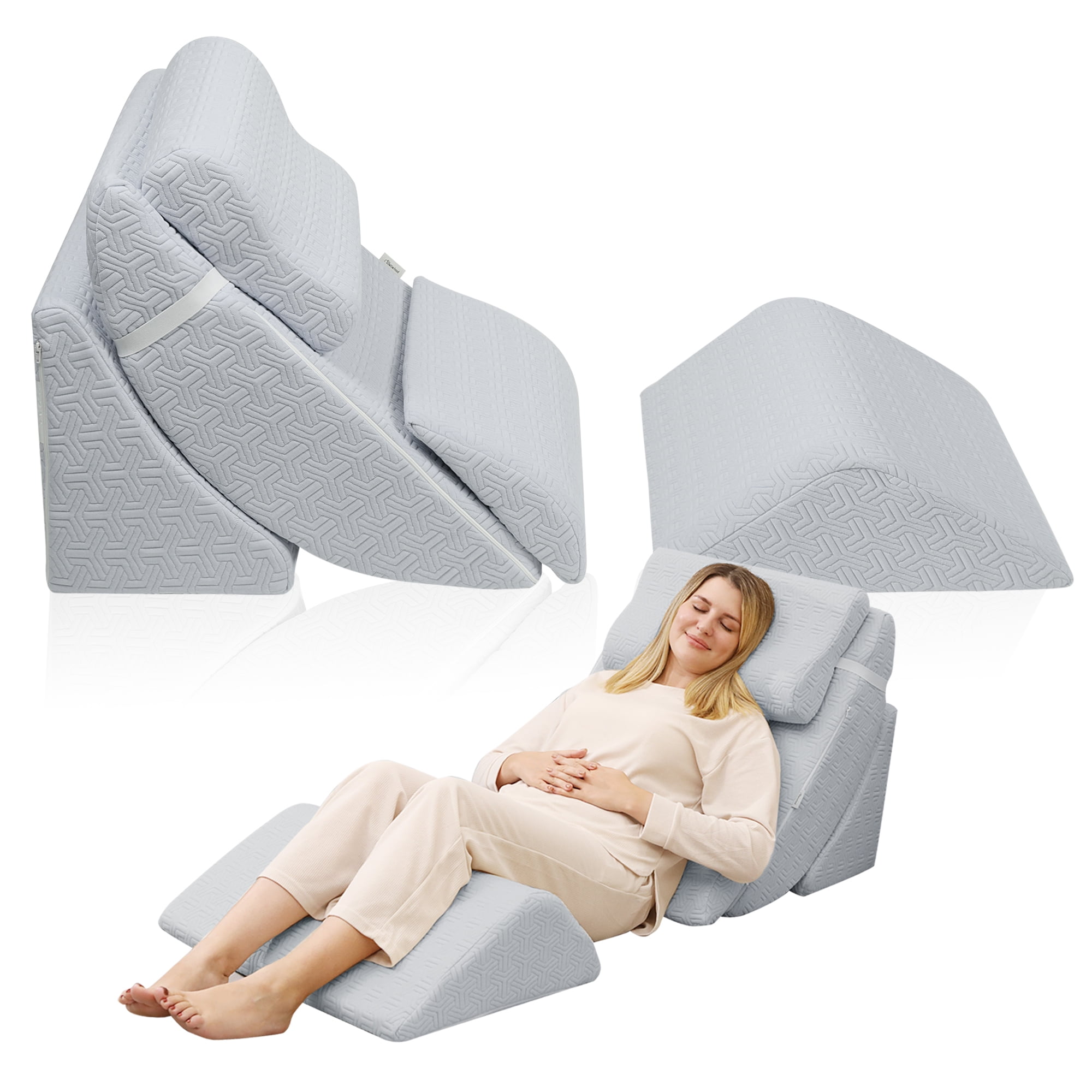 Betterhood 5pcs Orthopedic Bed Wedge Pillow Set, Adjustable Memory Foam