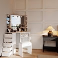 thumbnail image 3 of TROPOW Vanity Desk with Mirror and Lights, Makeup Table Set with Lighted Mirror, 3 Adjustable Lighting Colors, Cushioned Stool, 5 Drawers and Storage Shelves, Bedroom Dressing Table for Women,White, 3 of 6
