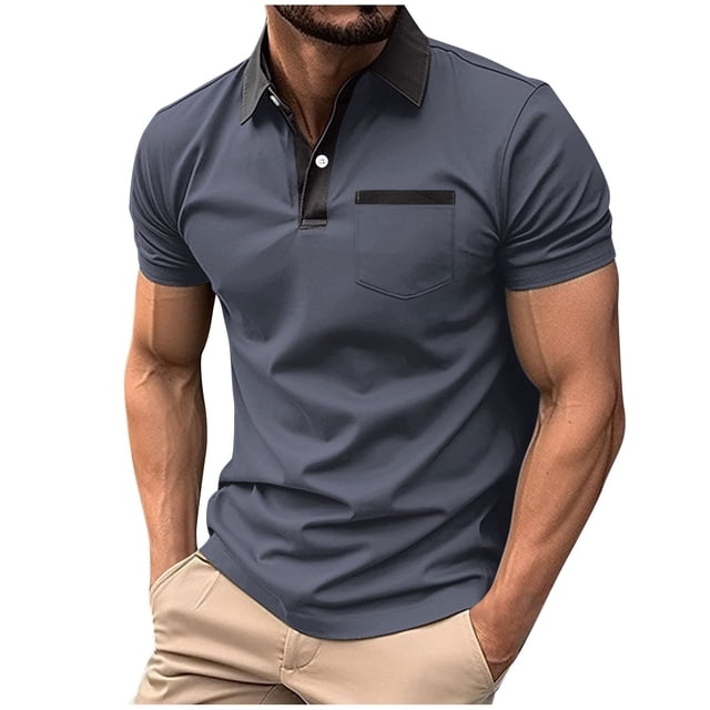pstuiky camiseta de hombre, Camisa de manga corta con solapa y botones de color liso para hombre, con textura básica y cuello de manga corta camisas casuales para hombre xxl