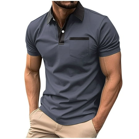 Mens Shirts Under $10 Mens Casual Shirts Classic Short Sleeve Golf Shirt Fashion Button Cotton Top with Pocket Dark Gray M