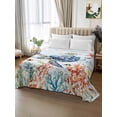 thumbnail image 2 of Sea Turtle Coastal Queen Size Flat Sheet, Wrinkleproof & Fadeproof Cooling Flat Bed Sheet Only, Summer Beach Coral Ocean Nautical Breathable Soft Bedding Top Sheets 90 x 102 Inches, 2 of 8