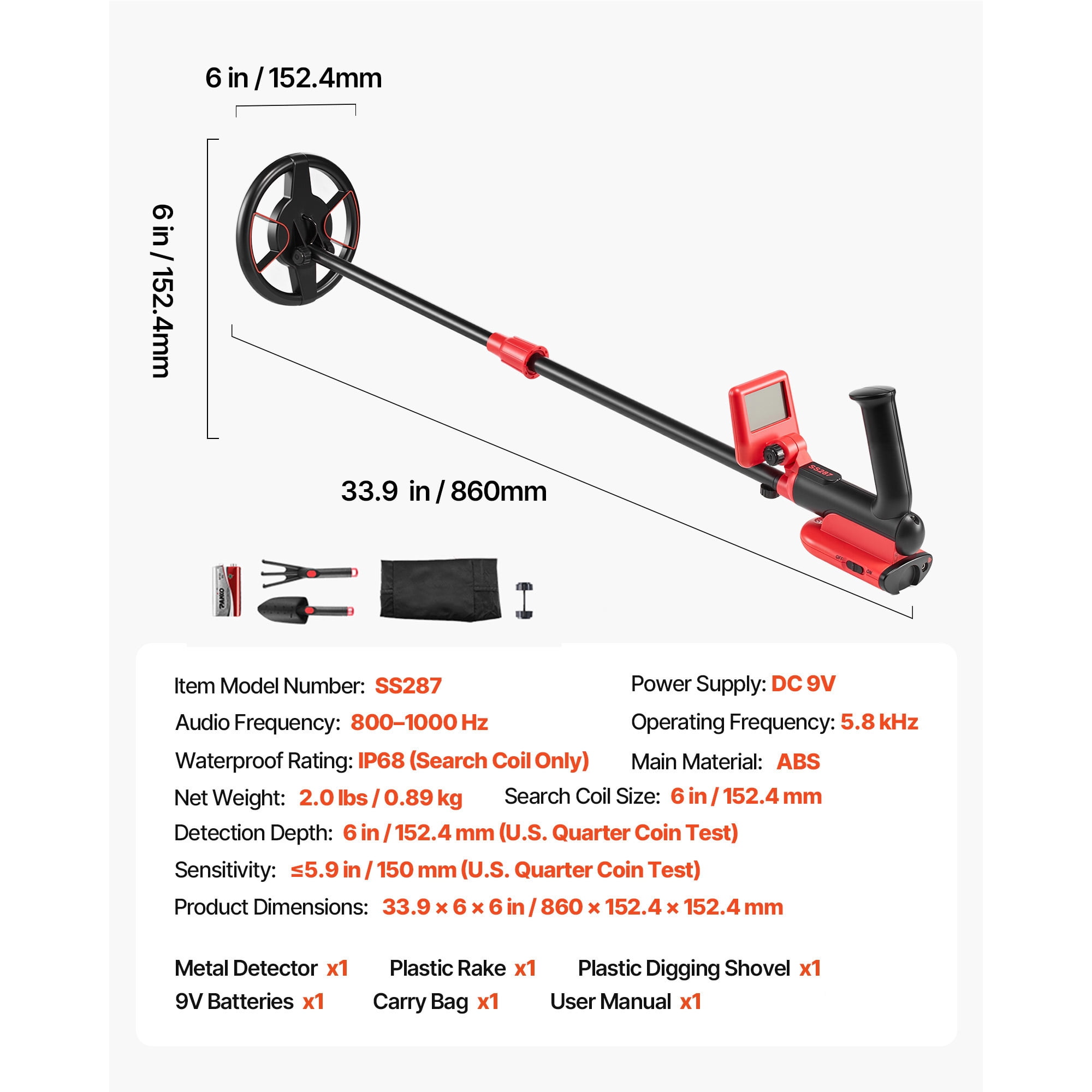 KFFKFF Lightweight Metal Detector with LCD Screen, 6" Waterproof Search Coil, Adjustable Length 22.8"-33.8", High Precision Gold Finder for Treasure Hunting and Easy Operation