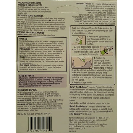 Hartz First Defense Flea&Tick for Cats - Over 3 lbs
