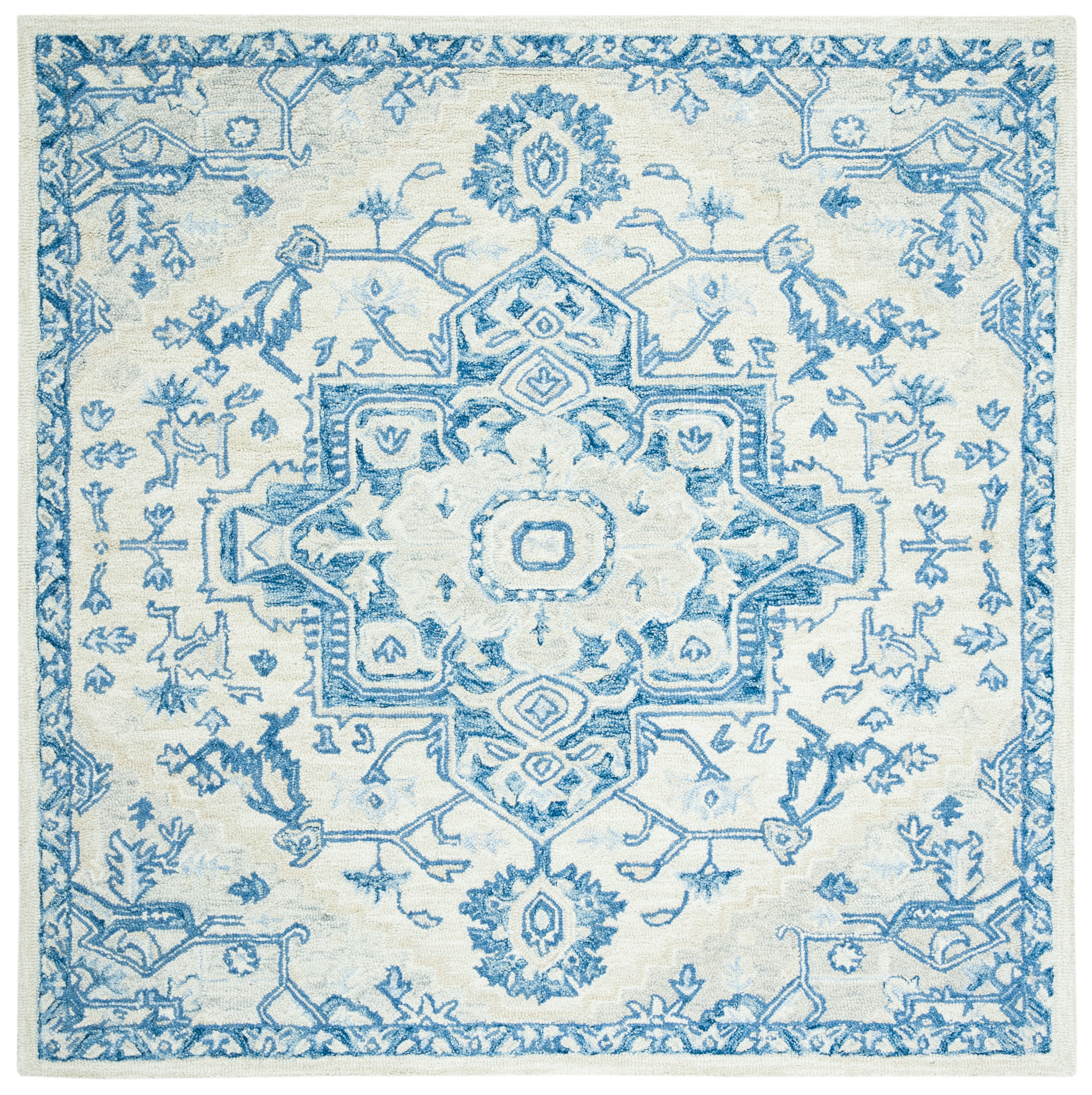 Safavieh Micro-Loop Braylon Floral Area Rug, Ivory/Blue, 9' x 9' Square