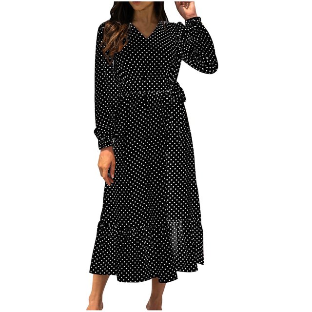 Pompotops Robe Sexy Mode Femme Col en V Manches Longues Bandage Imprimé Soirée Automne Longueur Cheville