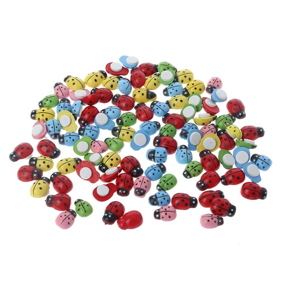 ZPAQI 100pcs Mini Ladybugs Shaped Stickers Miniature Ornament DIY Fairy Garden Decor