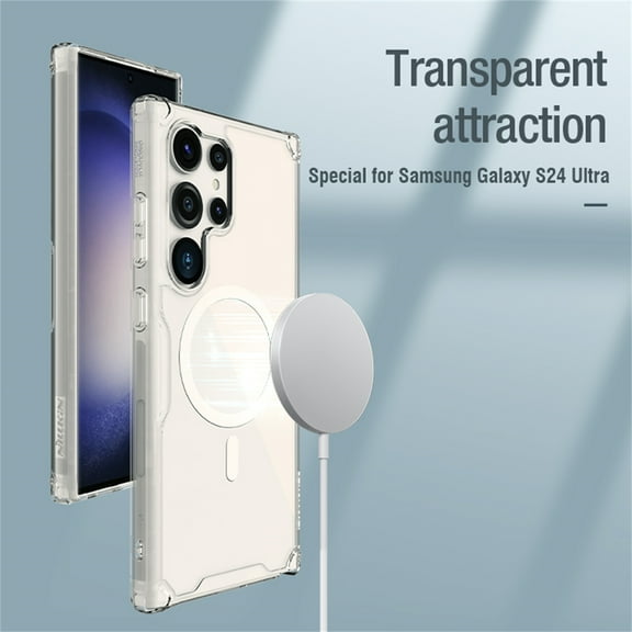 Decase for Samsung Galaxy S24 Ultra Clear Magnetic Shockproof Case,Compatible with MagSafe,Slim Rugged Anti-Scratch Non-Yellowing Crystal Transparent PC Back Cover Case,White