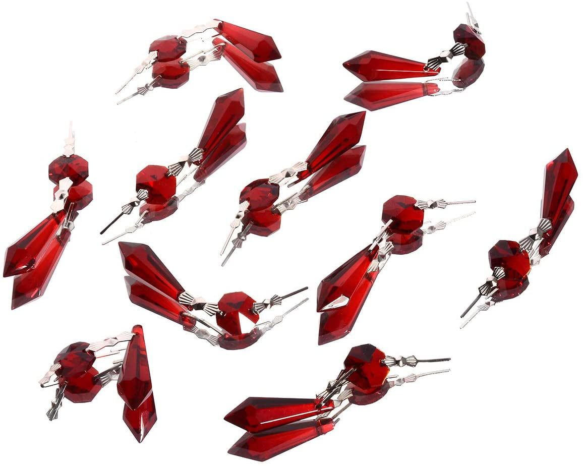 20PCS Red Crystal Chandelier Prisms Icicles Octagon Bead Replacement Parts 