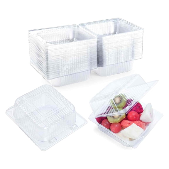 50 Count Clear Plastic Containers with Lids for Food, Thickened Disposable Sandwich Containers Clamshell Boxes for Cake Slice, Dessert, Hamburger, Salad, Pastry, Fruits, Takeout Tray (Clear-50PCS)