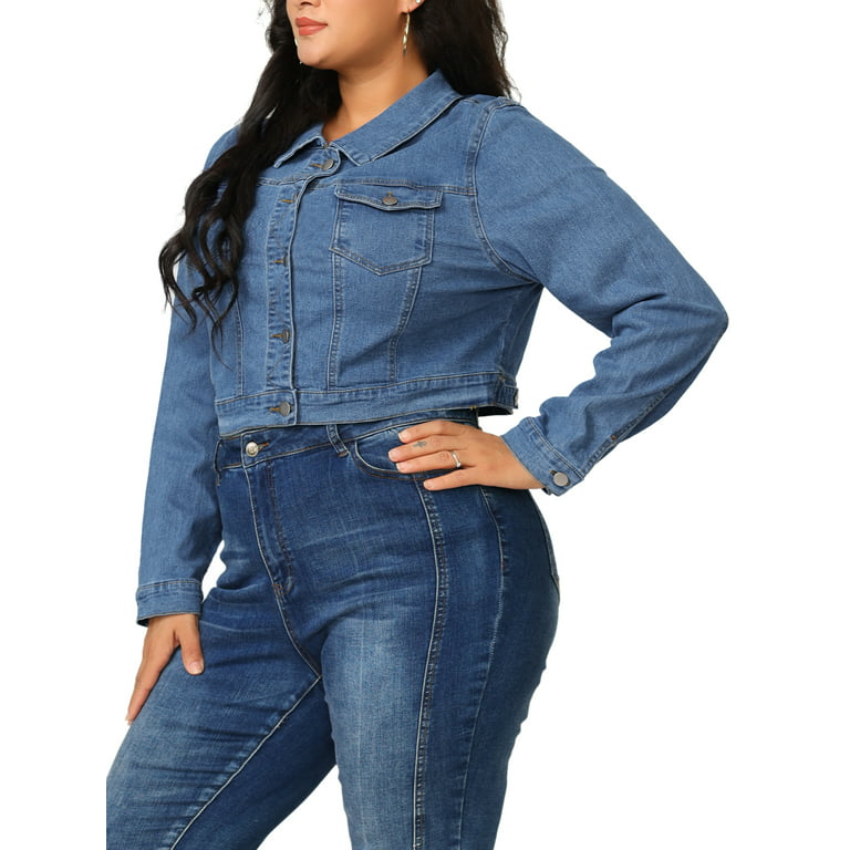 MODA NOVA Juniors Plus Size Jean Button Outfits Fashion Cropped Denim  Jackets 