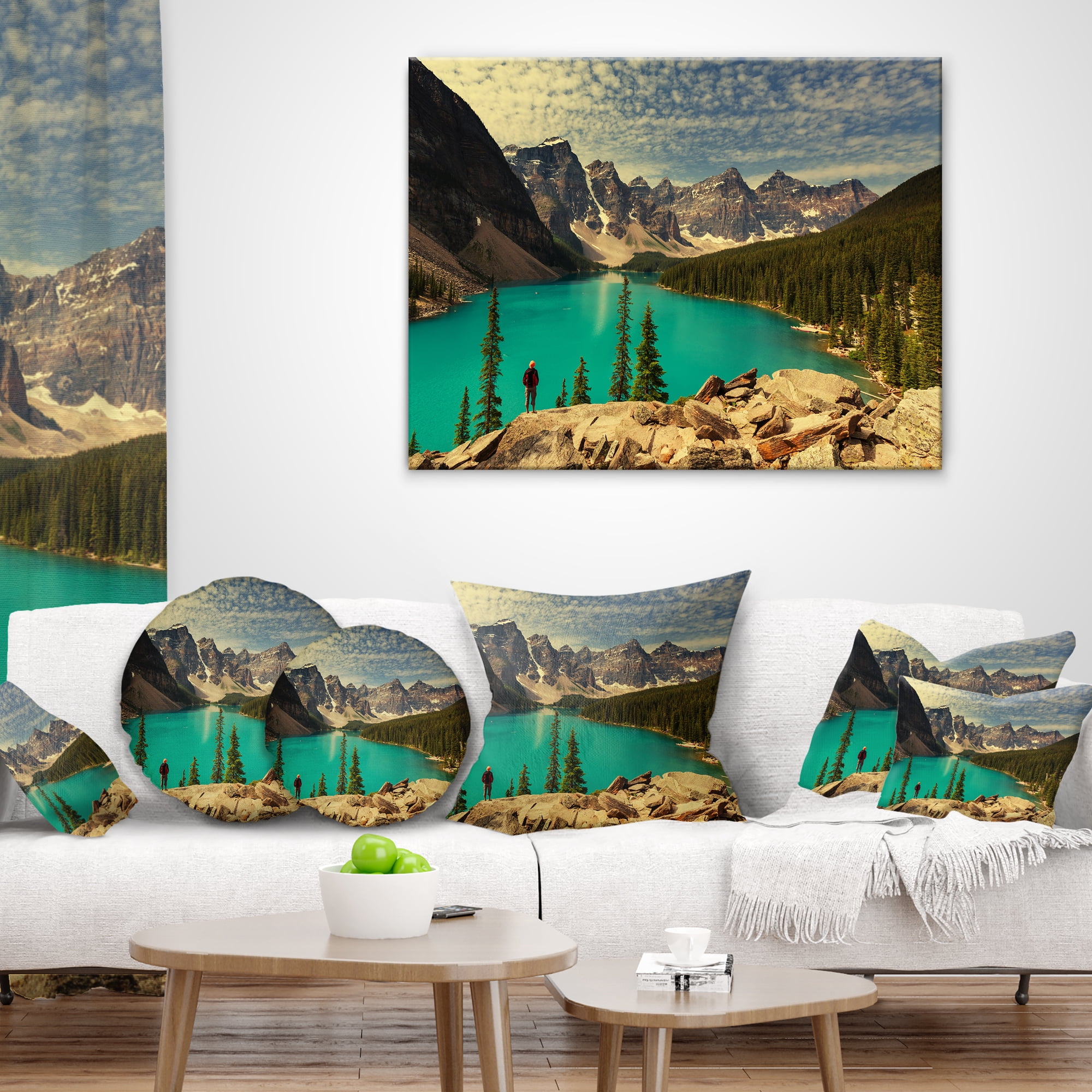 Designart Beautiful Moraine Mountain Lake - Landscape Printed Throw Pillow - 16x16