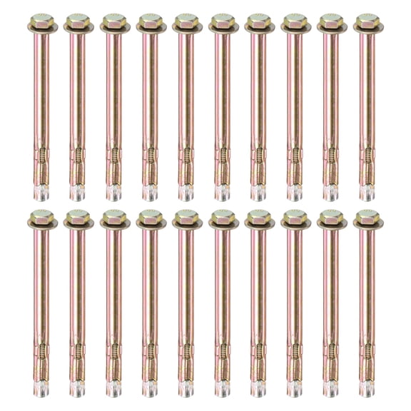 Uxcell 20-Pack M6 x 100mm Colored Galvanized Iron-Carbon Steel External Hex Expansion Bolts for Concrete