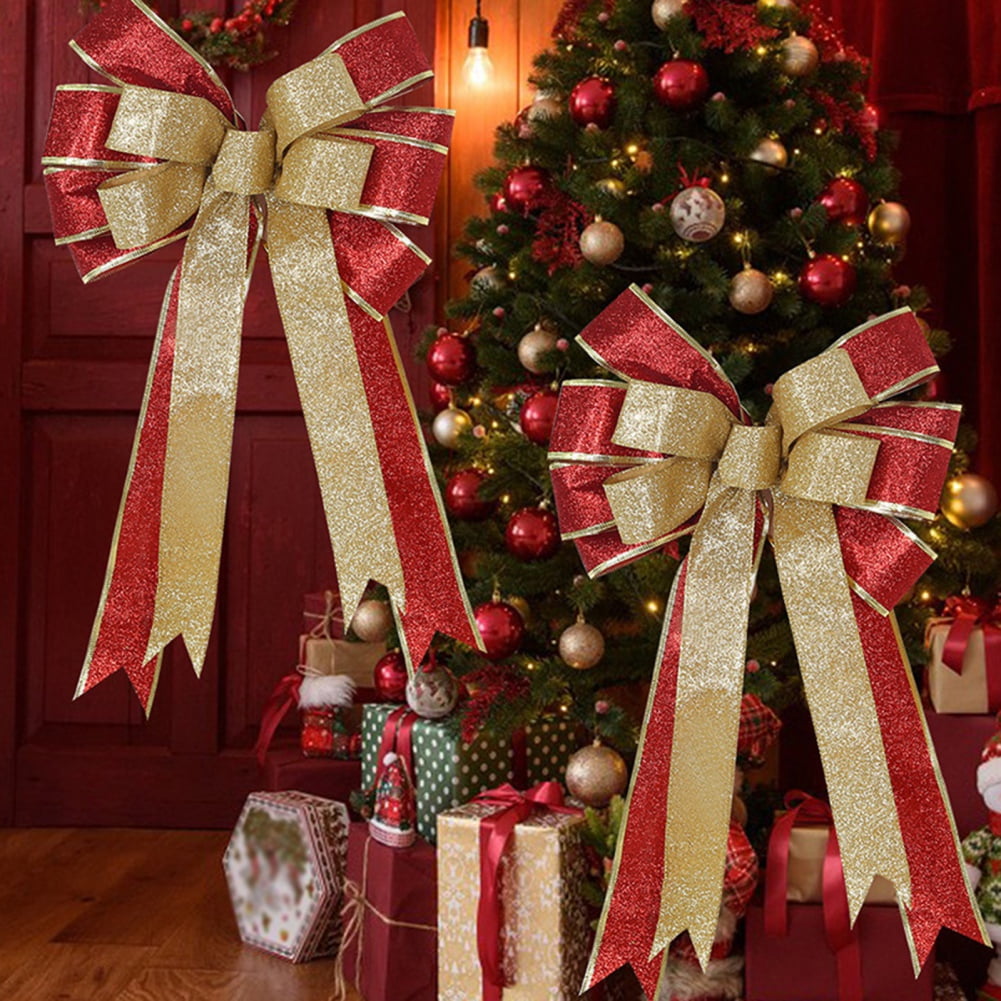 6pcs Large Wired Red Bow - 16*10" - Christmas Wreath Bow - Great for Large Gifts - Indoor/Outdoor - Christmas Bow Door Ornament Christmas Gift Ornament Garland Decoration
