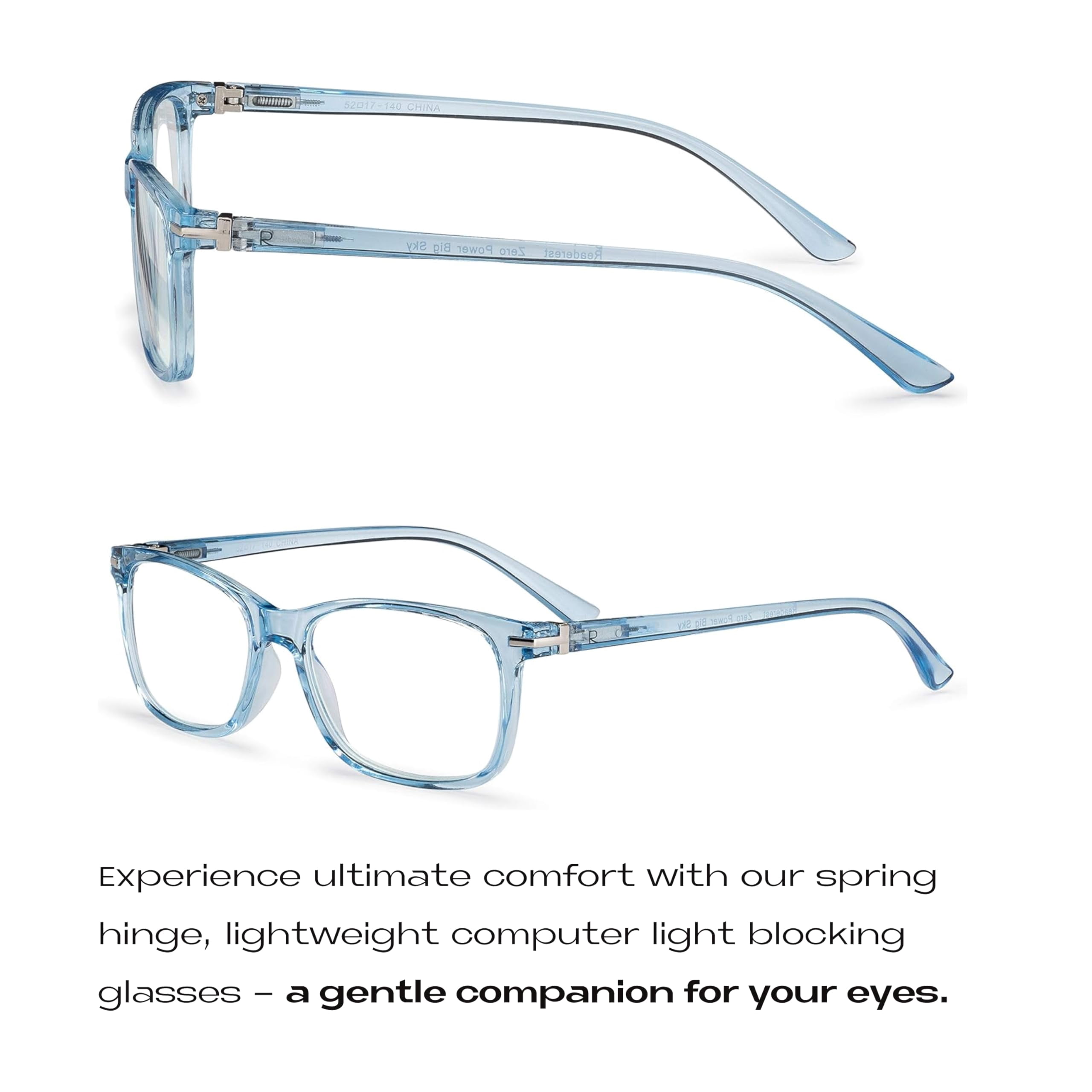 Readerest Blue Light Blocking Reading Glasses (Light Blue, 2.50 Magnification) Computer Eyeglasses With Thin Reflective Lens, Antiglare, Eye Strain, UV Protection, Stylish For Men And Women