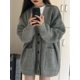thumbnail image 5 of Cárdigans para mujer, abrigos, moda de invierno y otoño, chaquetas de punto holgadas de manga larga con cuello en V, suéter informal con una botonadura, cárdigans, 5 of 5