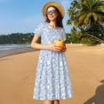 thumbnail image 4 of Vsdgher Gray White Floral for Womens Summer 2025 Casual Midi Maxi Dresses Lightweight Short Sleeve Round Neck Beach Dress -XX-Large, 4 of 7