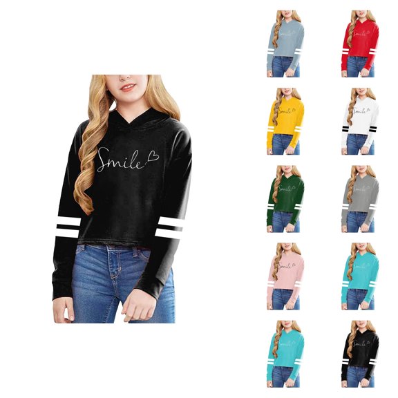 Girls Cropped Hoodie Casual Long Sleeve Positive Message Graphic Hooded Sweatshirt Kids Pullover Tops