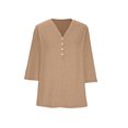thumbnail image 7 of Pincandy Women Plus Size Neck 3/4 Sleeve Casual Tshirts Loose Basic Tunic Tees Shirts Dressy Casual Henley V-Neck Summer Tops Pleated T-Shirts Loose Fit Tunic Blouses,Khaki,L, 7 of 7