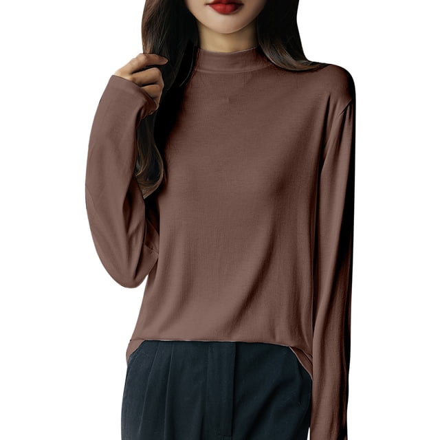 Dagugfen Blouses pour Femmes Manches Longues Col Rond Tricot Mince Léger Hauts Couleur Unie