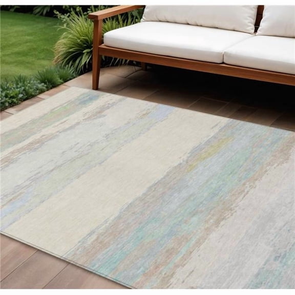 HomeRoots 608744 8 x 10 ft. Ivory Abstract Washable Indoor & Outdoor Rectangle Area Rug