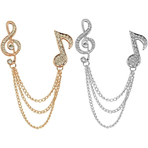 2PCS Chain Collar Pin Brooch,Music Note Tassel Lapel Pin,Hanging Chain Collar Brooches for Men Women,Coat Suit Pin Badge for Husband