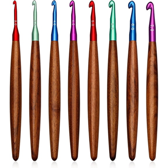 Crochet Hooks 8 PCS, 3mm-7mm Ergonomic Crochet Hook Set, Aluminum Crochet Hook with Wooden Handle, Crochet Needles