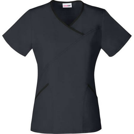 Women's Fashion Essentials Mock Wrap Scrub Top With Contrast Binding