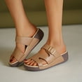 thumbnail image 2 of HomeDM Women's Wedge Sandals Summer Flatform Comfort Plantar Slip On Sandals for Beach Travel, Khaki Size 7.5, 2 of 8