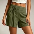 thumbnail image 6 of Costeam Womens Solid Faux Linen Bermuda Shorts Dual Layer Fold Over Drawstring Waist Side Inset Pockets Loose Mid Thigh Breathable Woven Fabric Casual Cropped Bottoms, 6 of 8