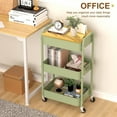 thumbnail image 3 of 3 Tier Metal Utility Cart, Rolling Storage Cart with Wooden Tabletop, Metal Organizer Cart with Lockable Wheels for Office, Bedroom, Kitchen and Living Room (Green), 3 of 7