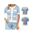 thumbnail image 2 of SUNSIOM Femmes Été Tricot Tops Contraste Couleur Perle Bouton Manches Courtes Col Rond Pull Cardigans, 2 of 6
