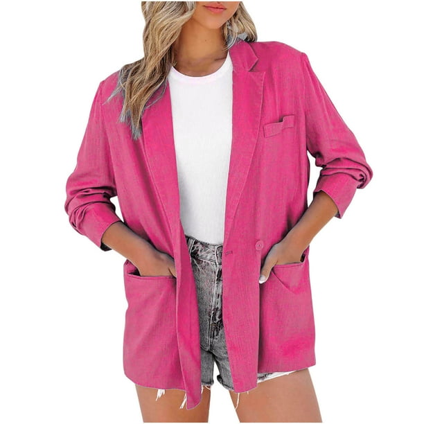 Abrigo de manga larga con bolsillo para mujer, chaqueta con cuello vuelto liso para mujer Fridja hkj911
