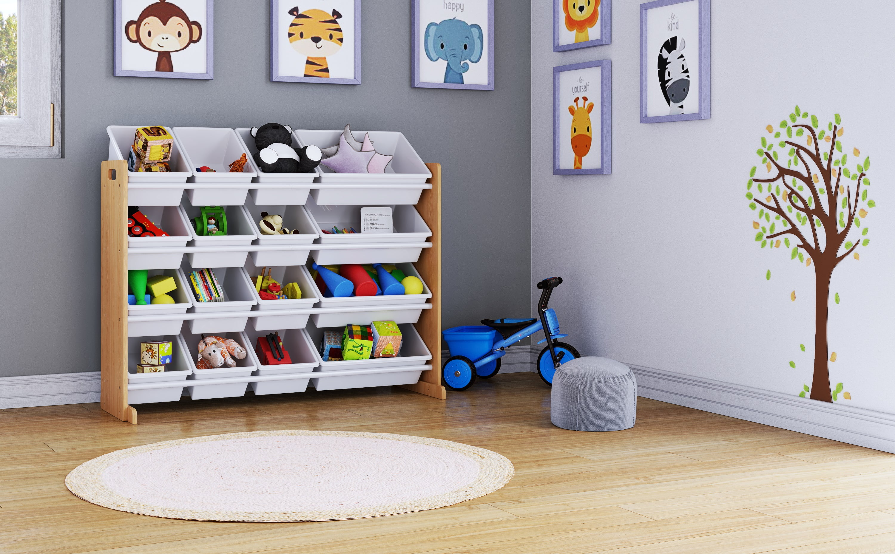 Kids Wood Toy Storage Organizer with 16 Plastic Bins UK Ubuy