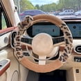 thumbnail image 6 of Car Steering Wheel Cover with Leopard Print Cute Bowknot Soft Anti-Slip Retro Luxury Fluffy Fur Car Interior Accessory, Brown, 6 of 8