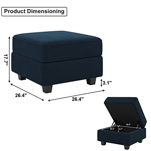 Belffin Storage Ottoman Module for Modular Sectional Sofa Square Seat Cube Velvet Foot Stool Blue