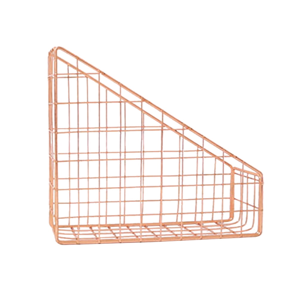 Creative Metal Desktop Gridding File Storage Basket Magazine Book Holder Organizer for Home Office School (Rose Golden)