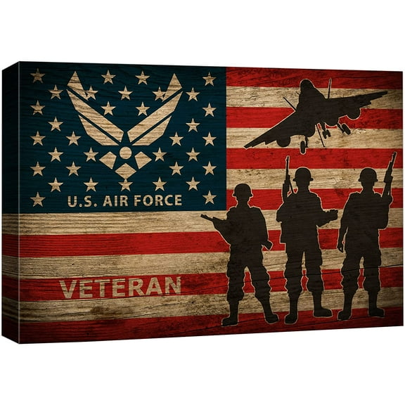 wall26 Canvas Print Wall Art Retro Wood Grain U.S. Air Force Veteran Soldier Plane Cultural Historic Digital Art Modern Art Decorative Global Patriotic for Living Room, Bedroom, Office - 24x36