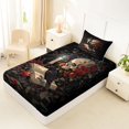 thumbnail image 4 of Homewish Halloween Sugar Skull Twin Sheets,Red Rose Bedding,Gothic Aesthetic Bed Set,3 Pieces,1 Fitted Sheet and 1 Pillowcase, 4 of 6