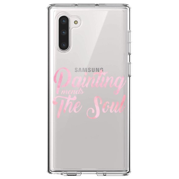 DistinctInk Clear Shockproof Hybrid Case for Samsung Galaxy Note 10 (6.3" Screen) - TPU Bumper Acrylic Back Tempered Glass Screen Protector - Painting Mends the Soul