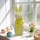 thumbnail image 1 of Decoración de conejo de Pascua de pie Figurita de espuma 13 pulgadas – lazo brillante, rosa verde morado azul naranja amarillo – jardín de la casa y patio regalo de Pascua, 1 of 6